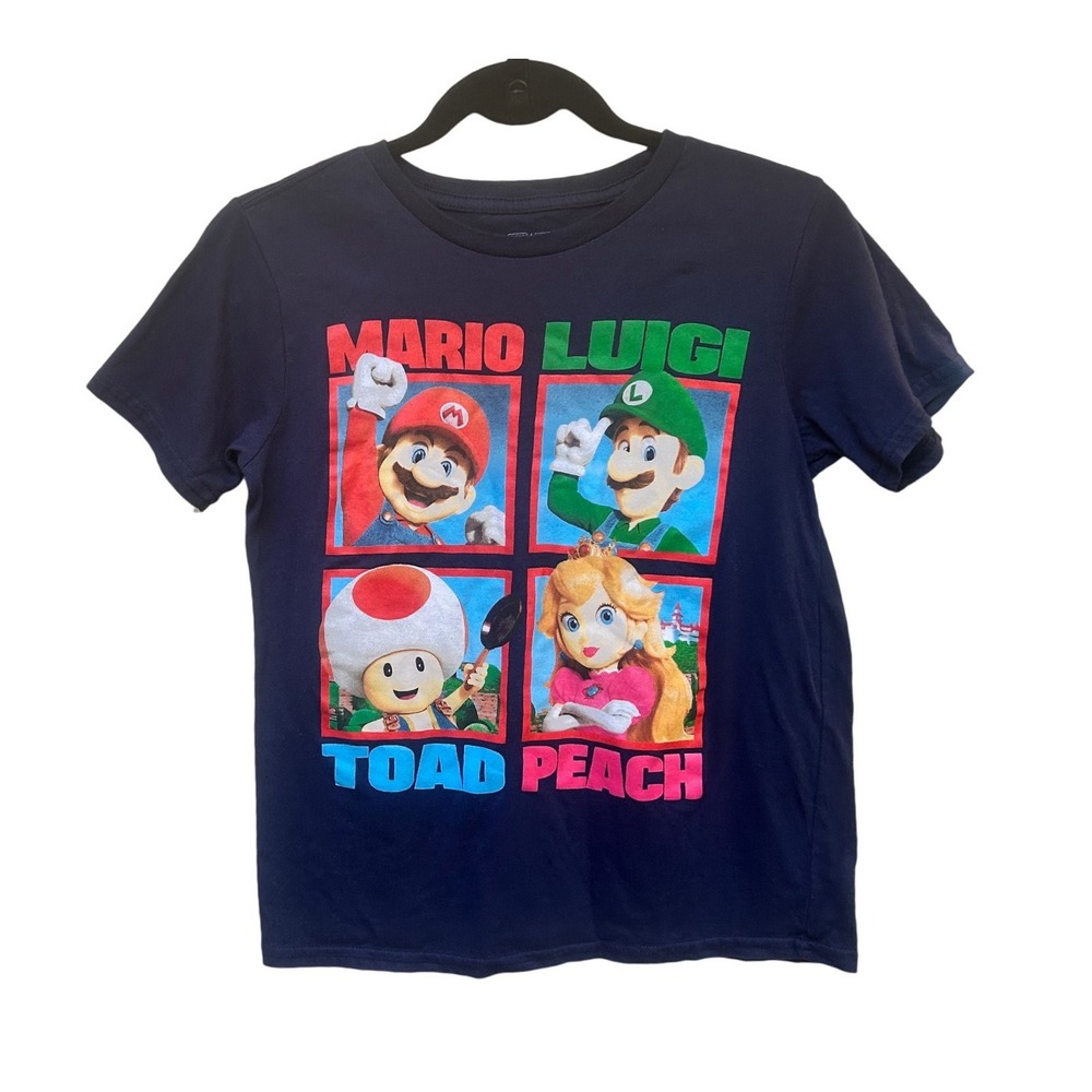Nintendo Super Mario Bros Movie Kids Graphic T-Shirt Navy Blue Luigi Peach Toad